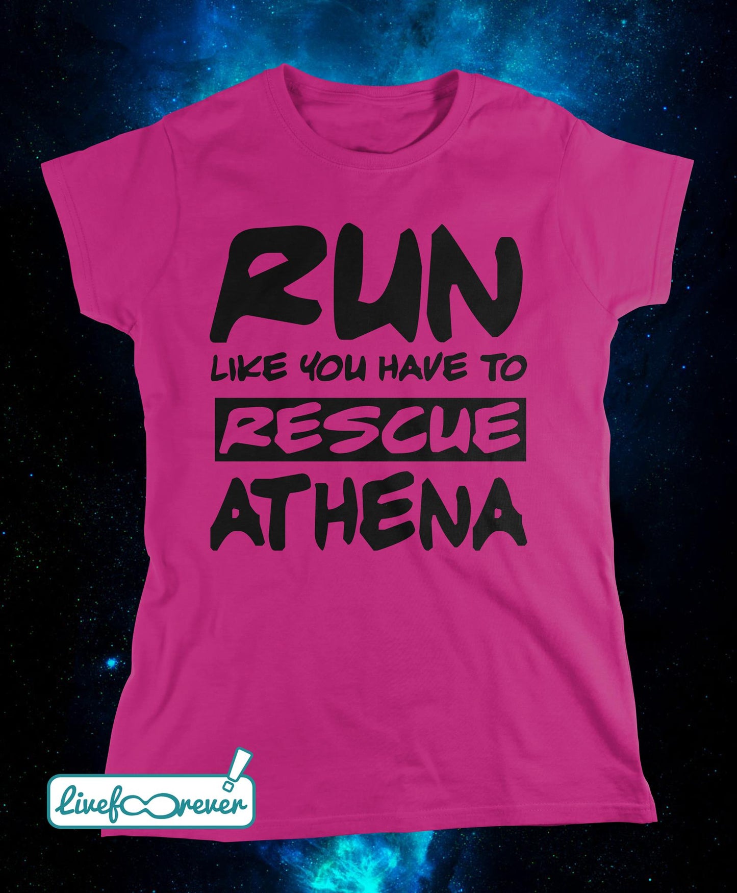 T-shirt donna – Run like you have to rescue Athena (fucsia)