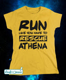 T-shirt donna – Run like you have to rescue Athena (giallo)