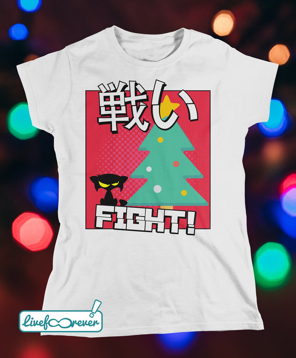 T-shirt gatto donna – Cat versus Christmas: fight!